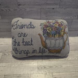 Decorative Tapestry Pillow‎ Friends Are The Best Things In Life Floral Teapot